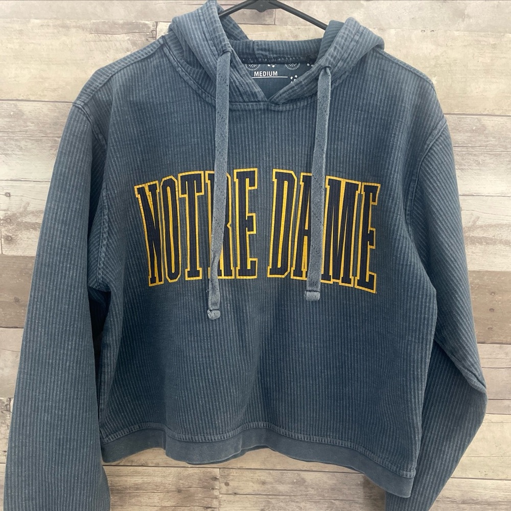 Notre Dame comfy cord vintage wash navy cropped hoodie